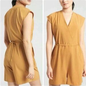 Athleta Marlow Cap Sleeve Faux Wrap Romper Tuscan Gold